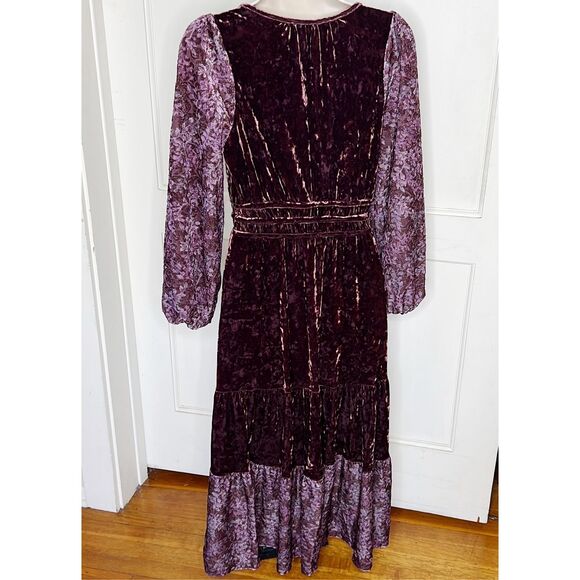 Frye & Co. Tiered Floral Velour Maxi Dress in Classic Wine Size XS - Picture 5 of 5